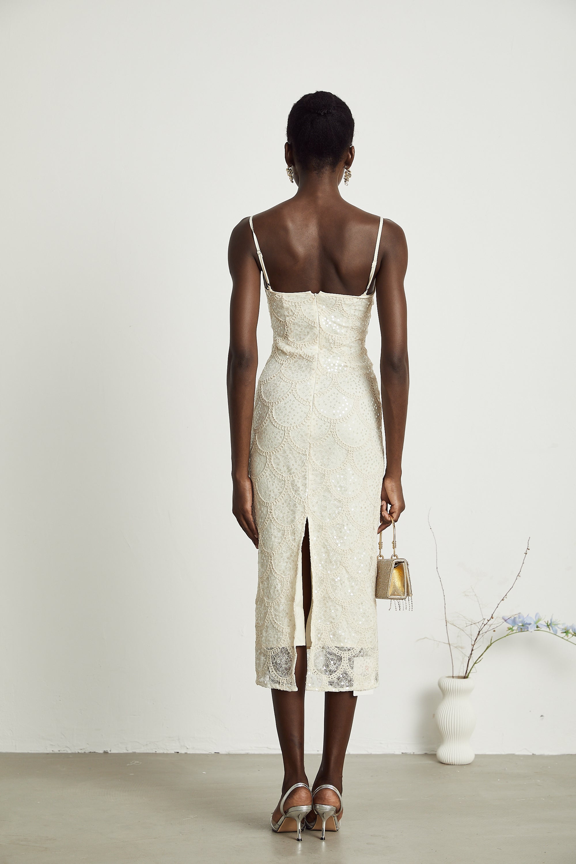 Nalini süslemeli midi elbise