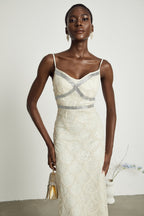 Nalini süslemeli midi elbise