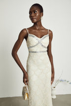 Nalini süslemeli midi elbise