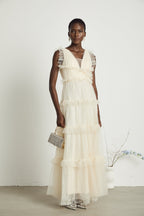 Sophina fırfırlı maksi elbise