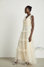 Sophina fırfırlı maksi elbise