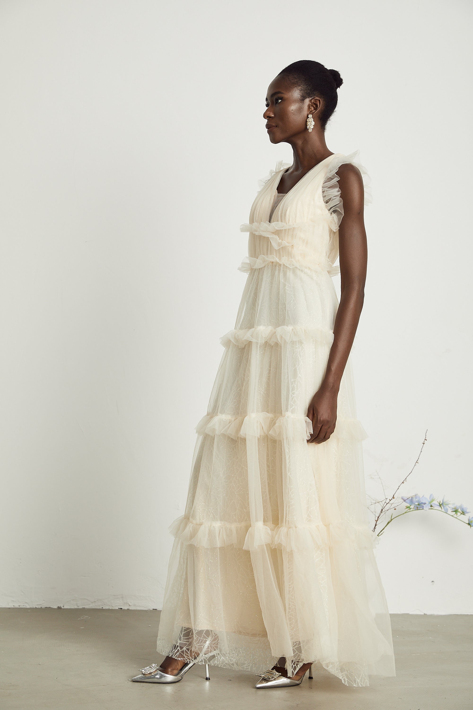 Sophina fırfırlı maksi elbise