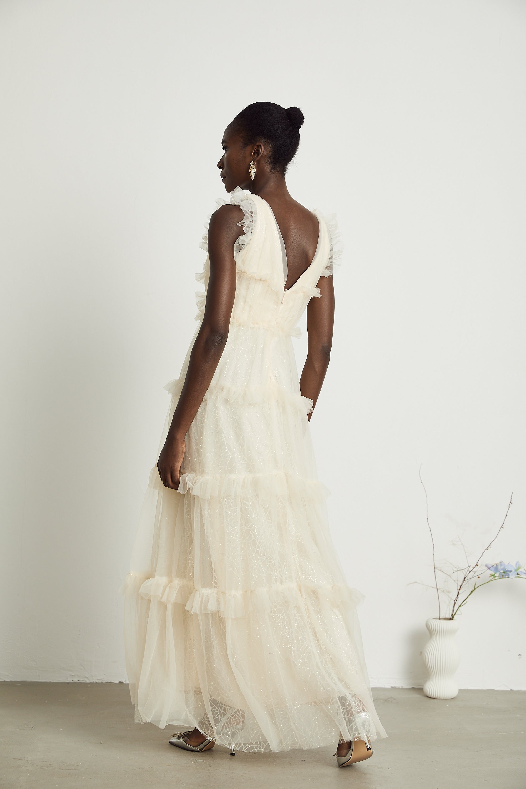 Sophina fırfırlı maksi elbise