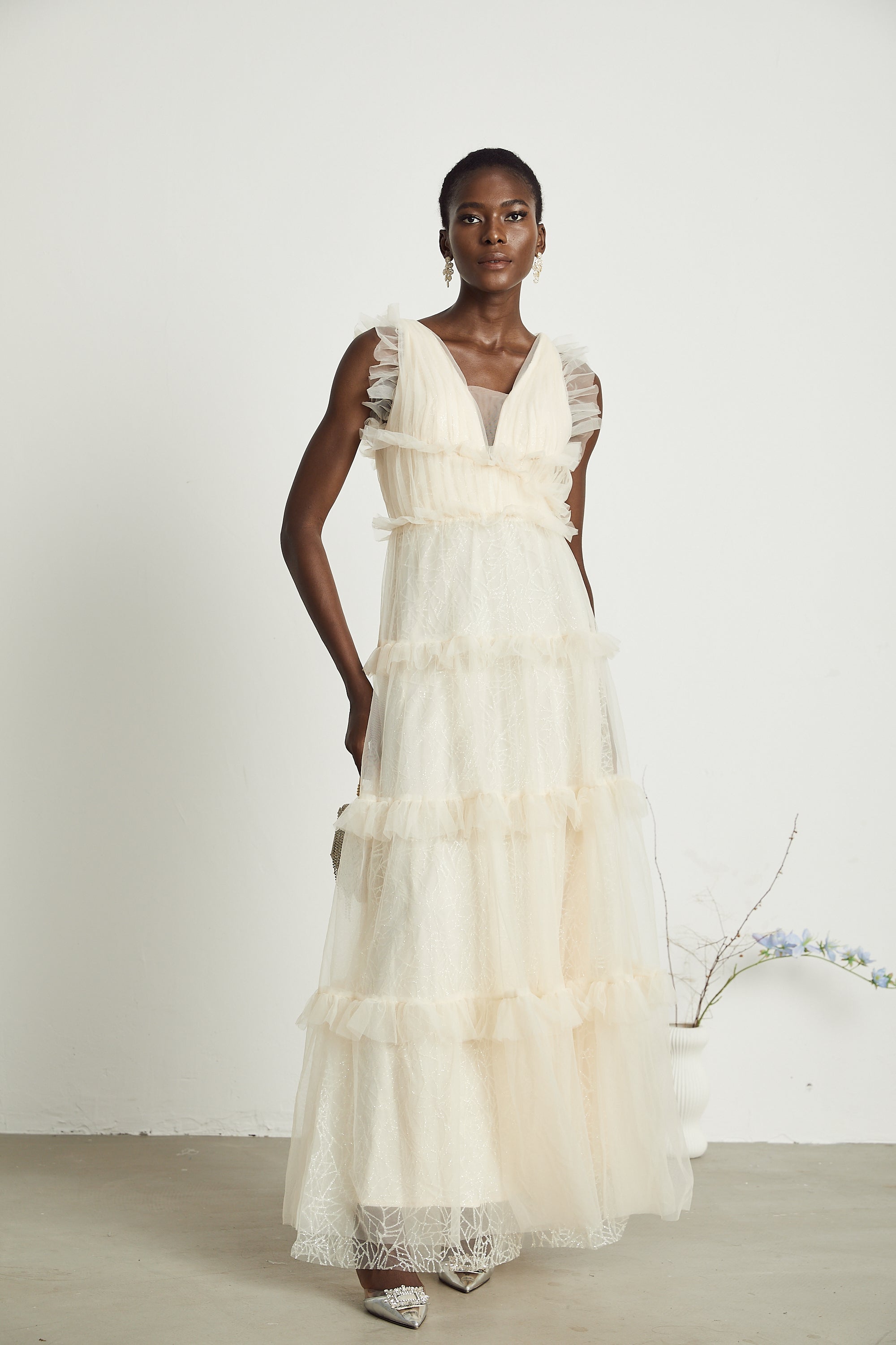 Sophina fırfırlı maksi elbise