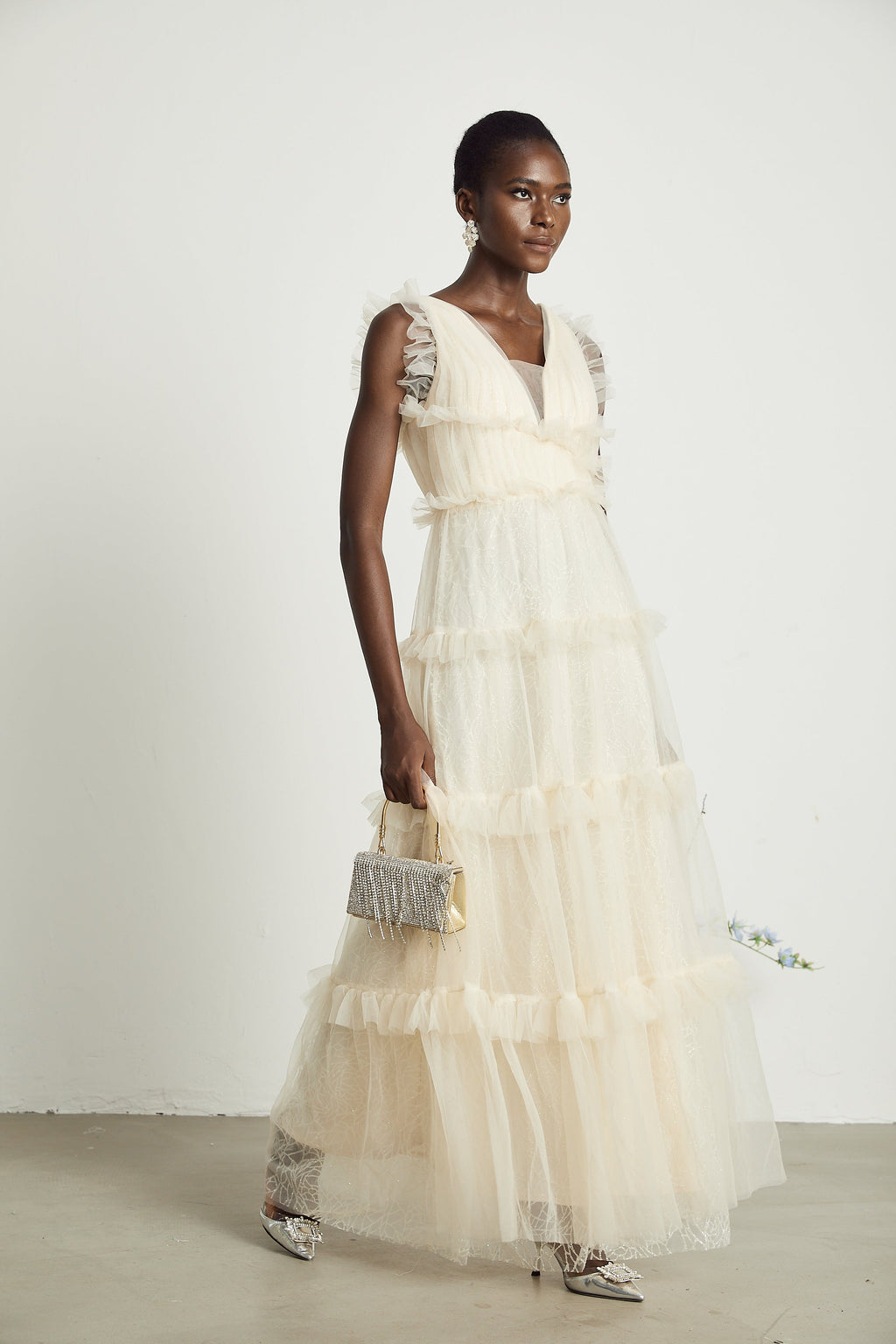 Sophina fırfırlı maksi elbise