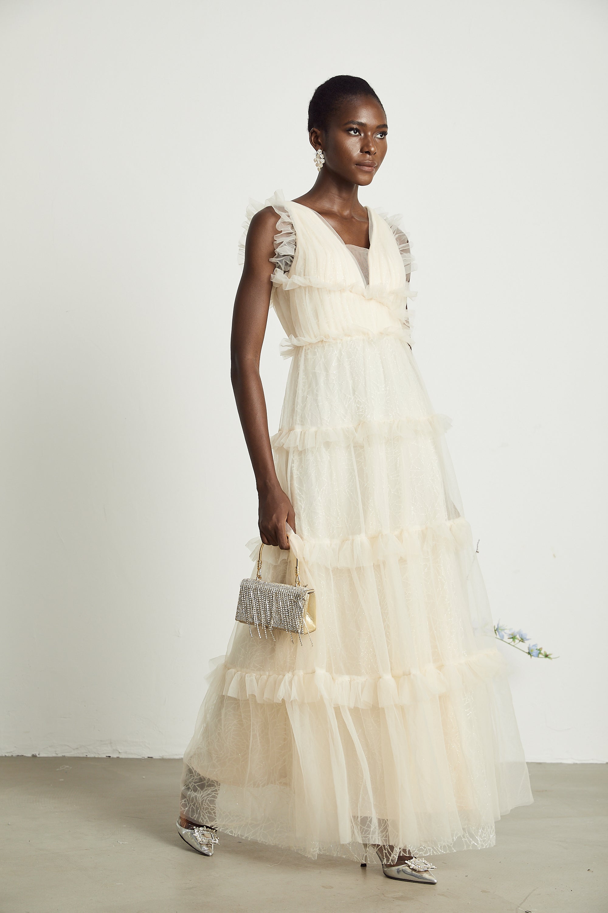 Sophina fırfırlı maksi elbise