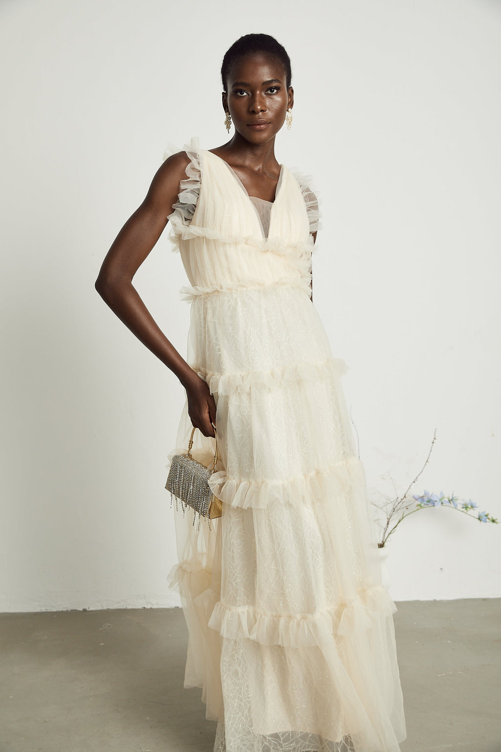 Sophina fırfırlı maksi elbise