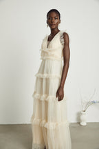 Sophina fırfırlı maksi elbise