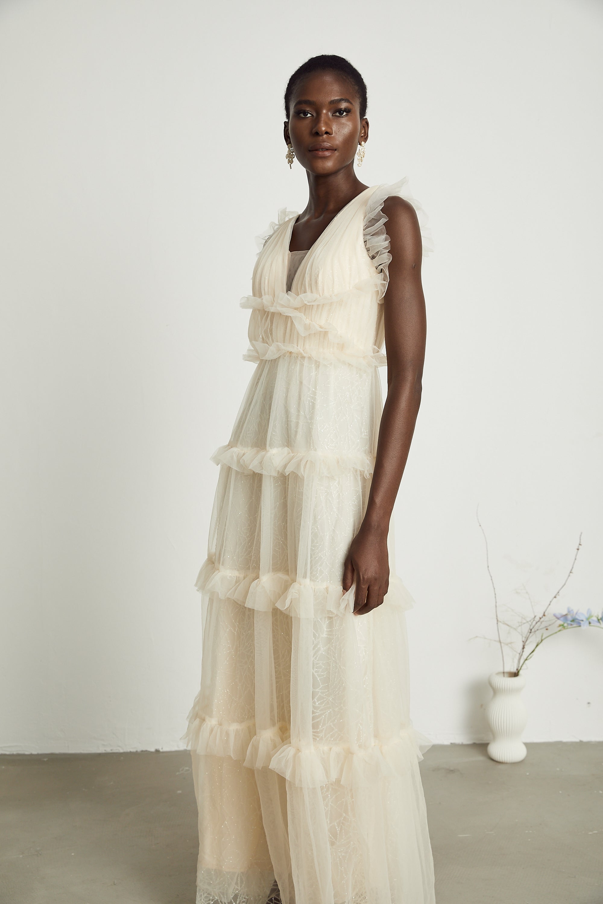 Sophina fırfırlı maksi elbise