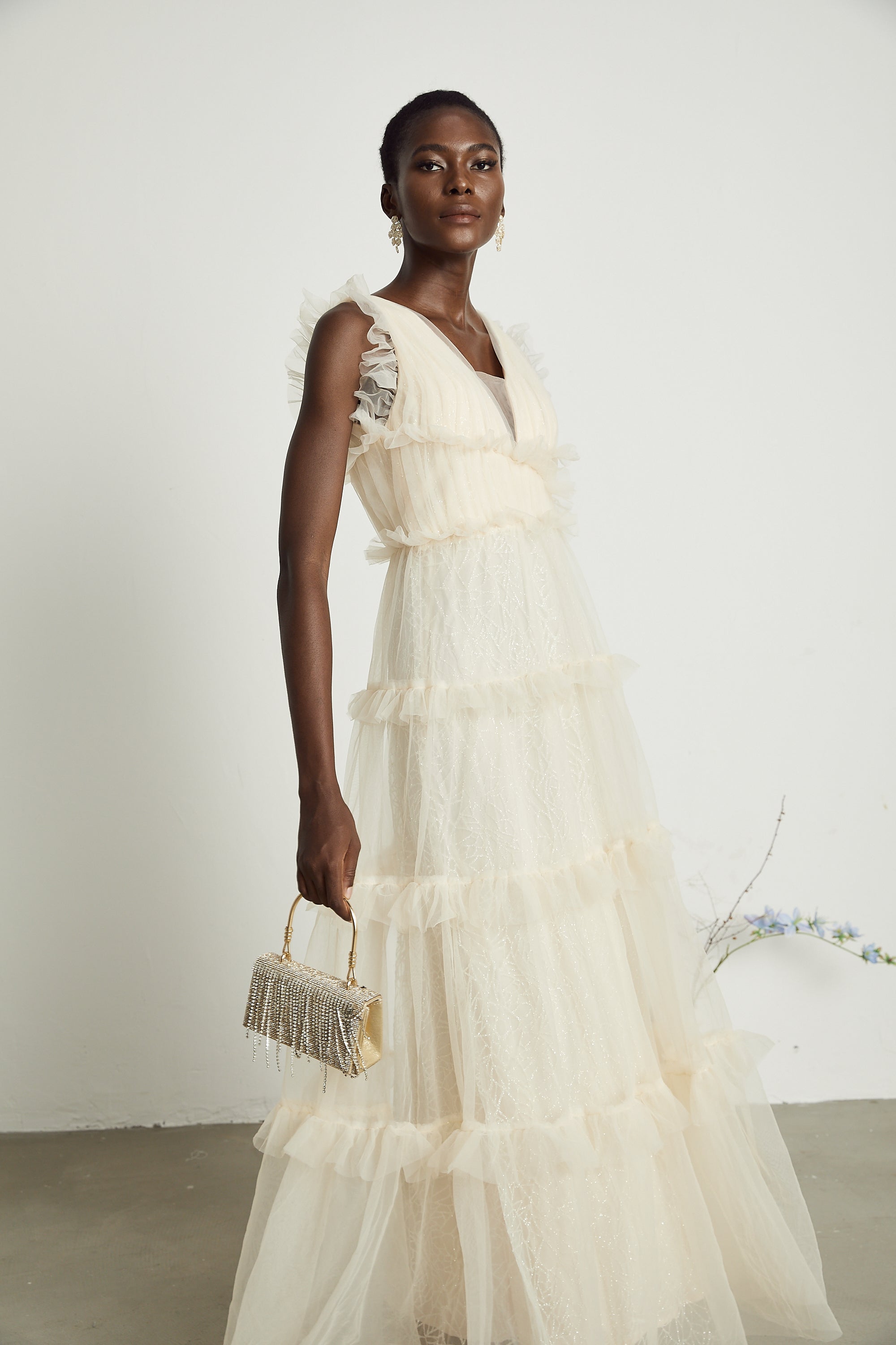 Sophina fırfırlı maksi elbise