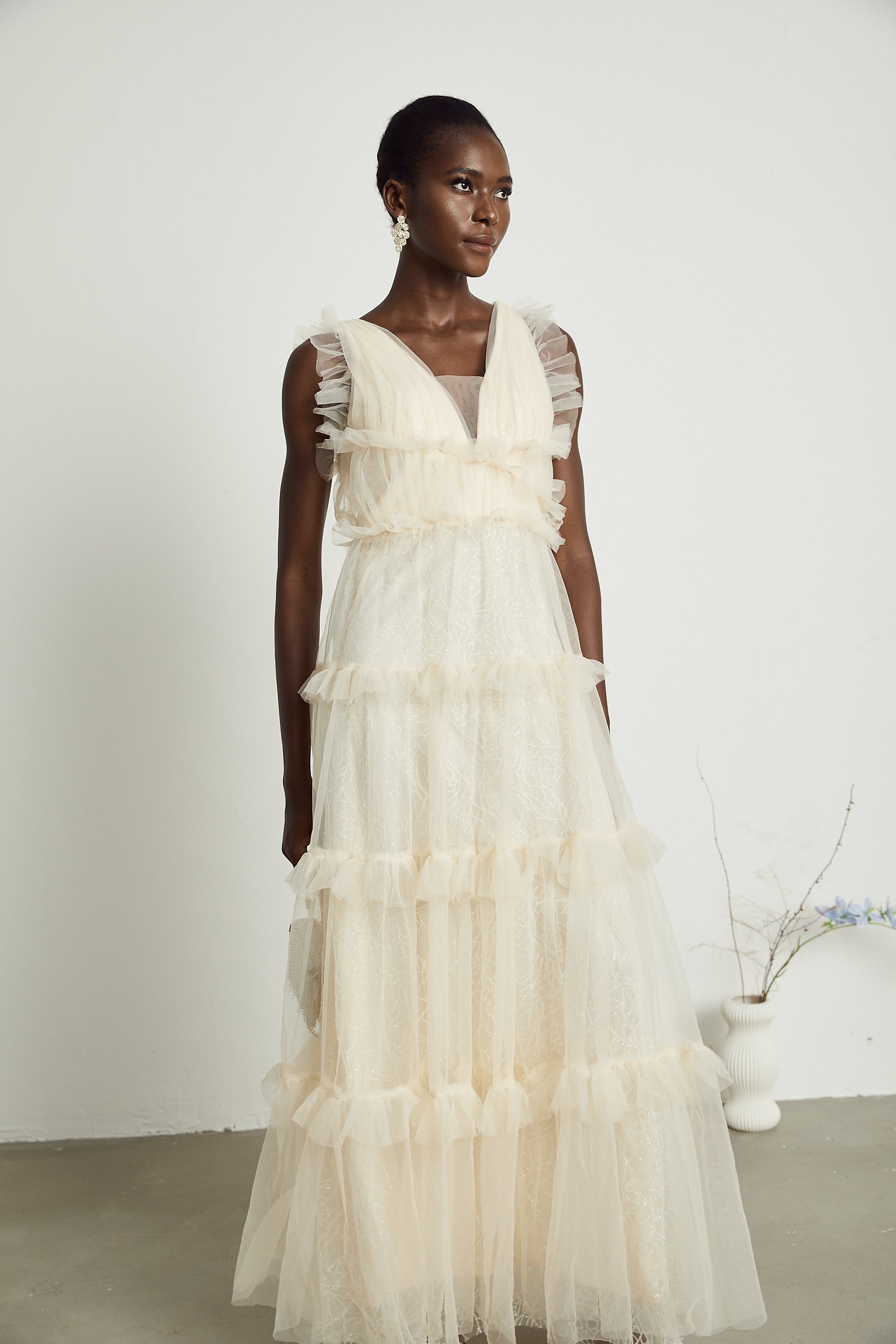 Sophina fırfırlı maksi elbise