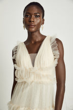 Sophina fırfırlı maksi elbise