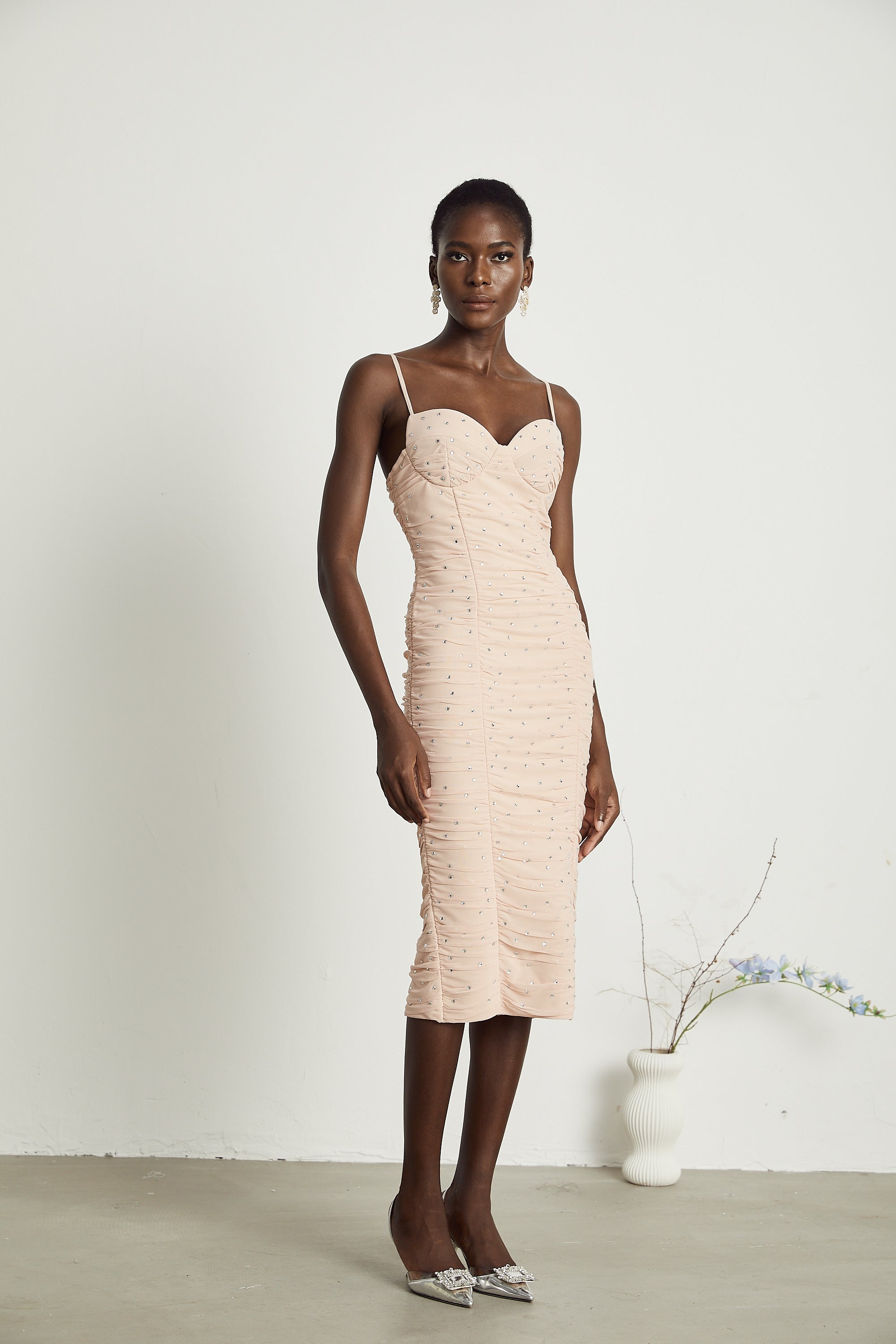 Priscille kristal midi elbise