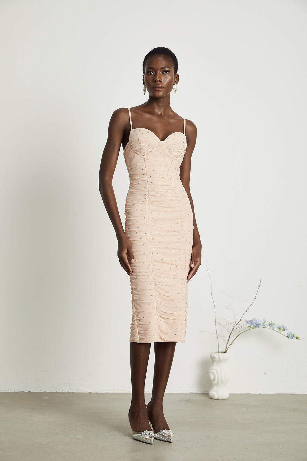 Priscille kristal midi elbise