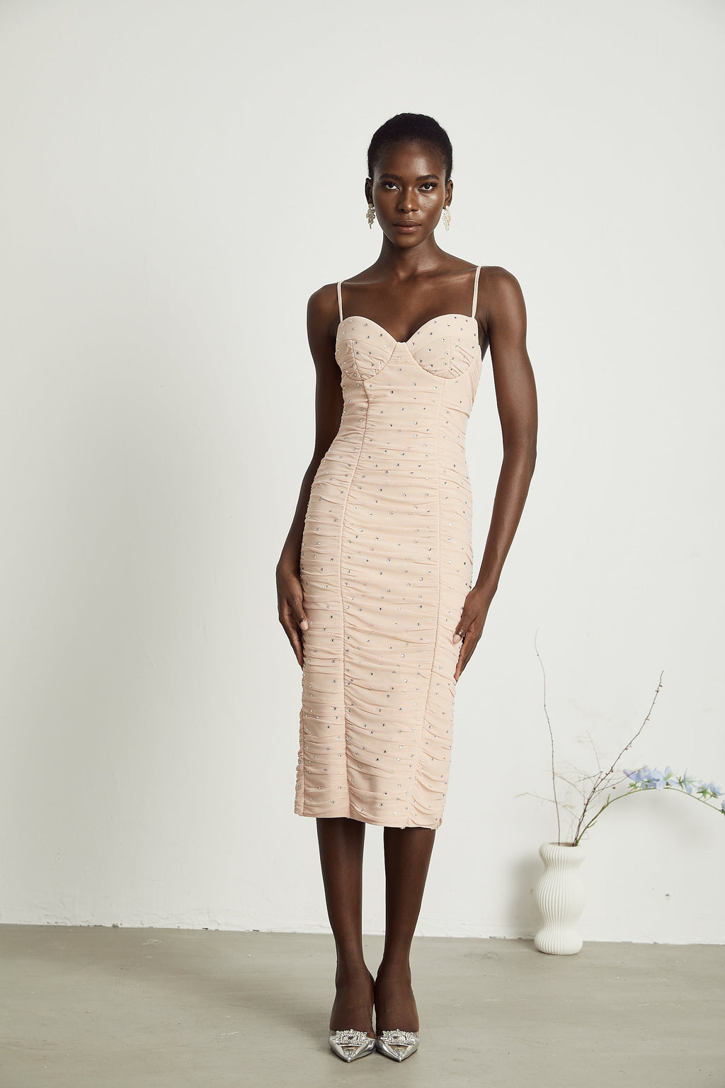 Priscille kristal midi elbise