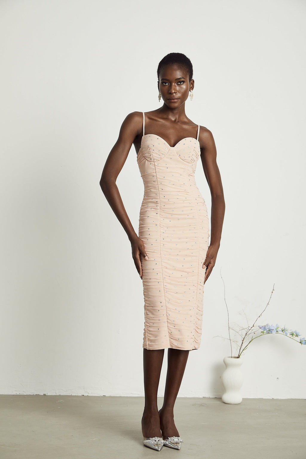 Priscille kristal midi elbise