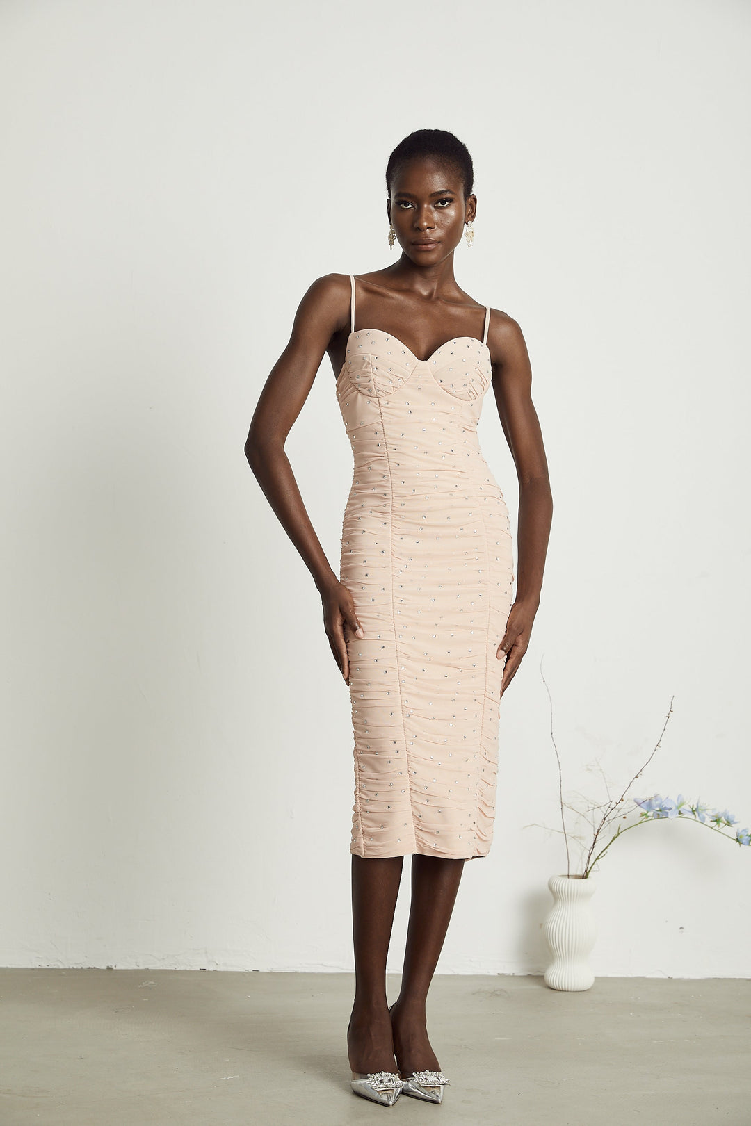 Priscille kristal midi elbise