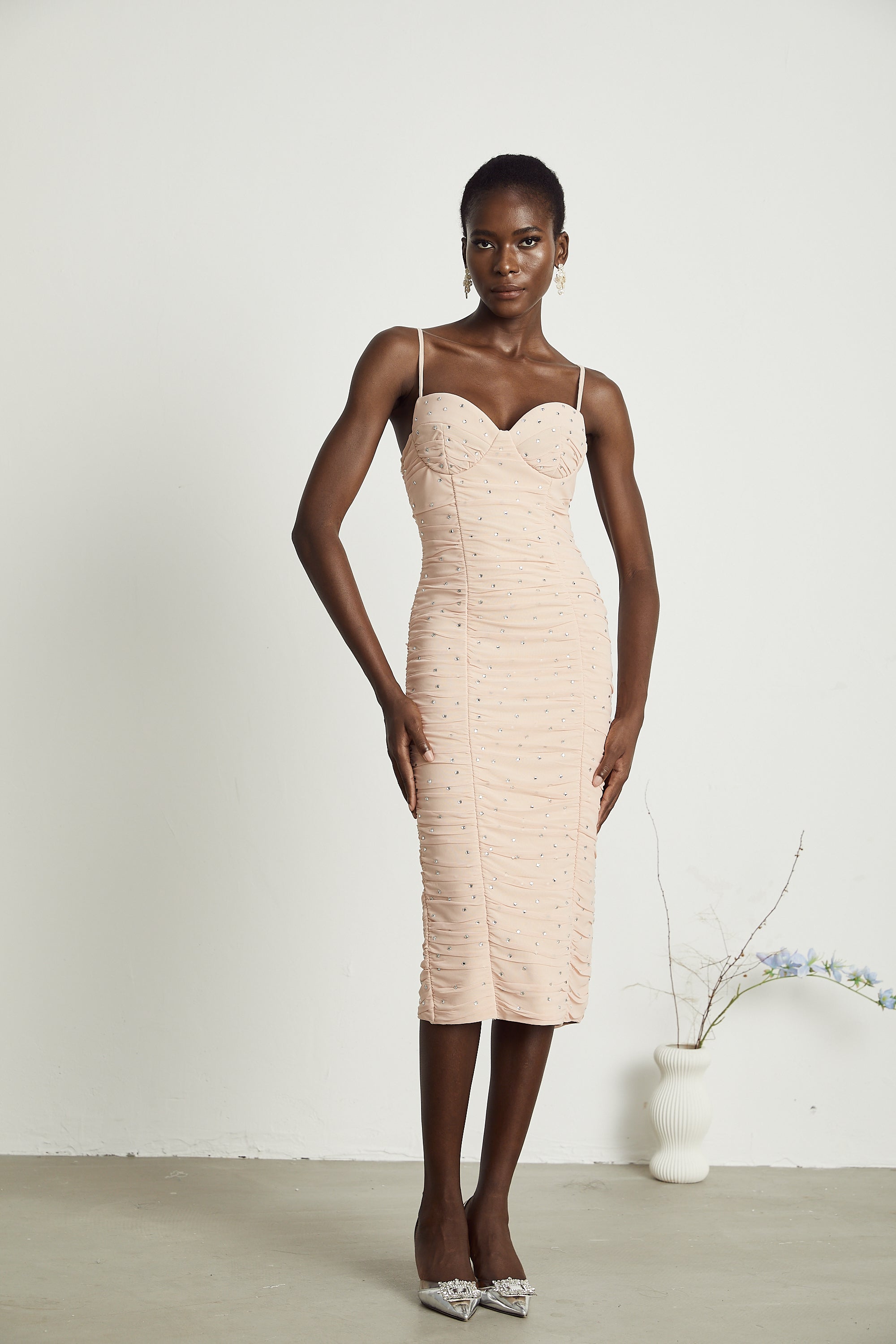 Priscille kristal midi elbise