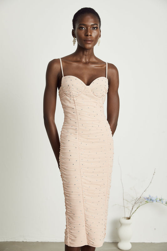 Priscille kristal midi elbise