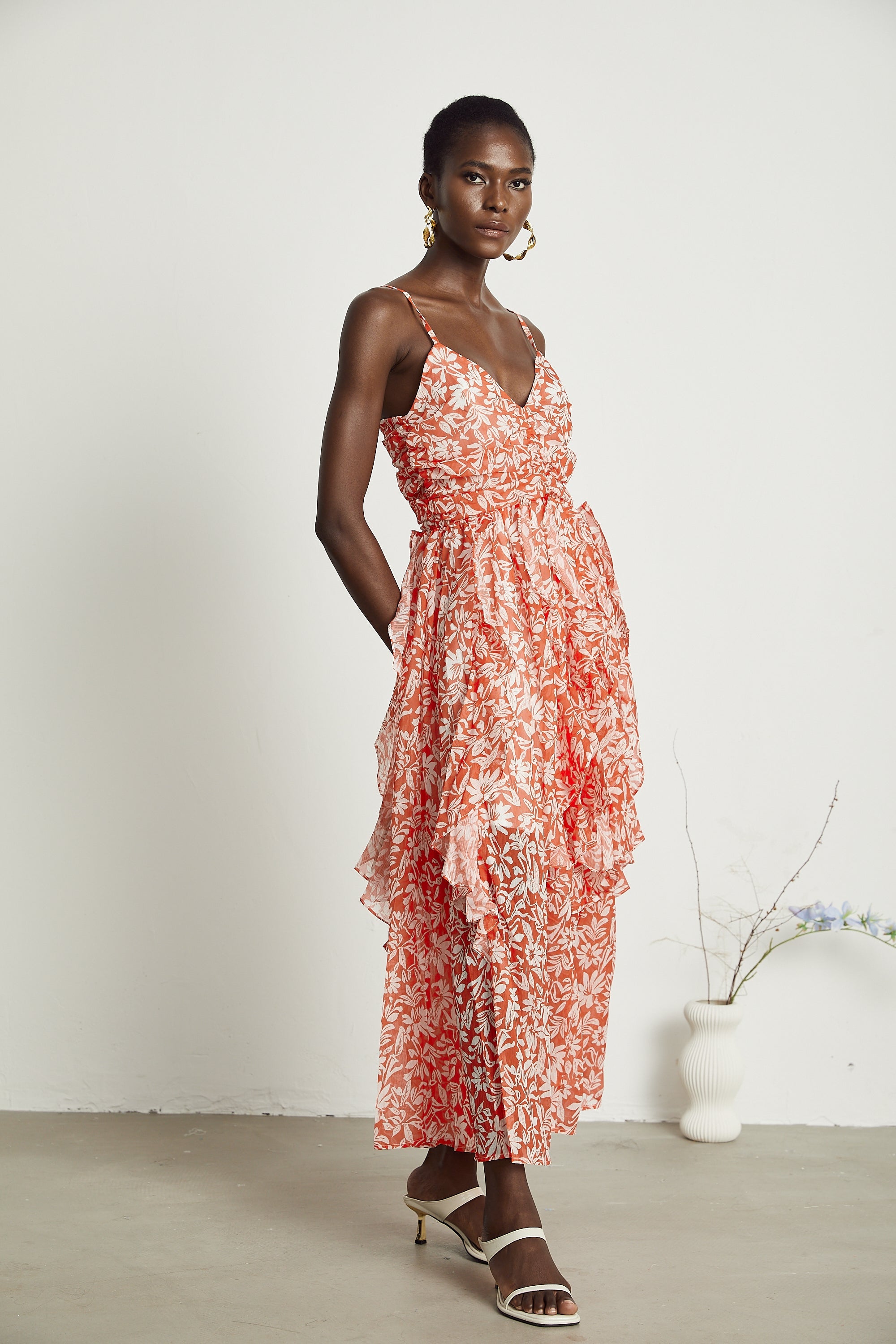 Sandrine desenli midi elbise