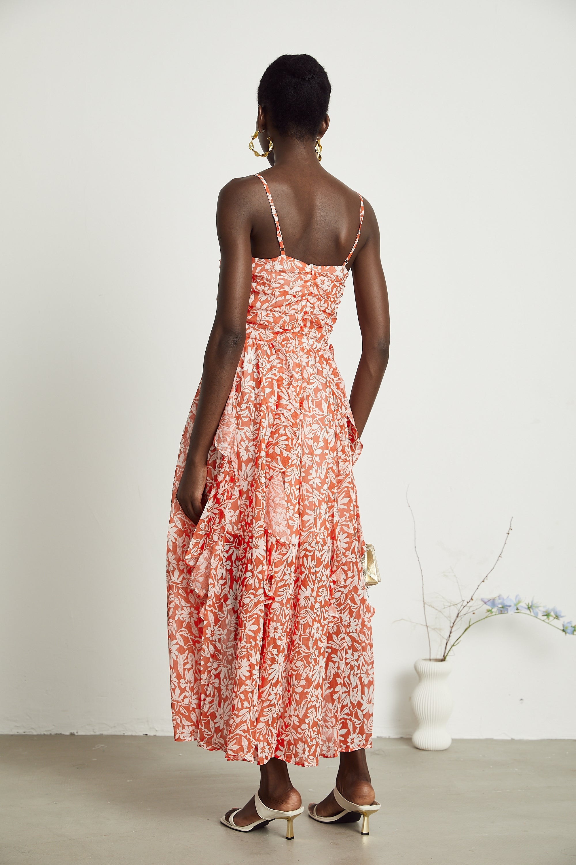 Sandrine desenli midi elbise