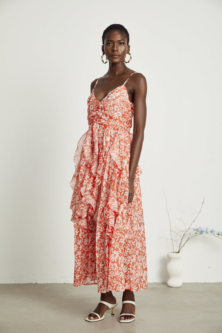 Sandrine desenli midi elbise