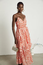 Sandrine desenli midi elbise