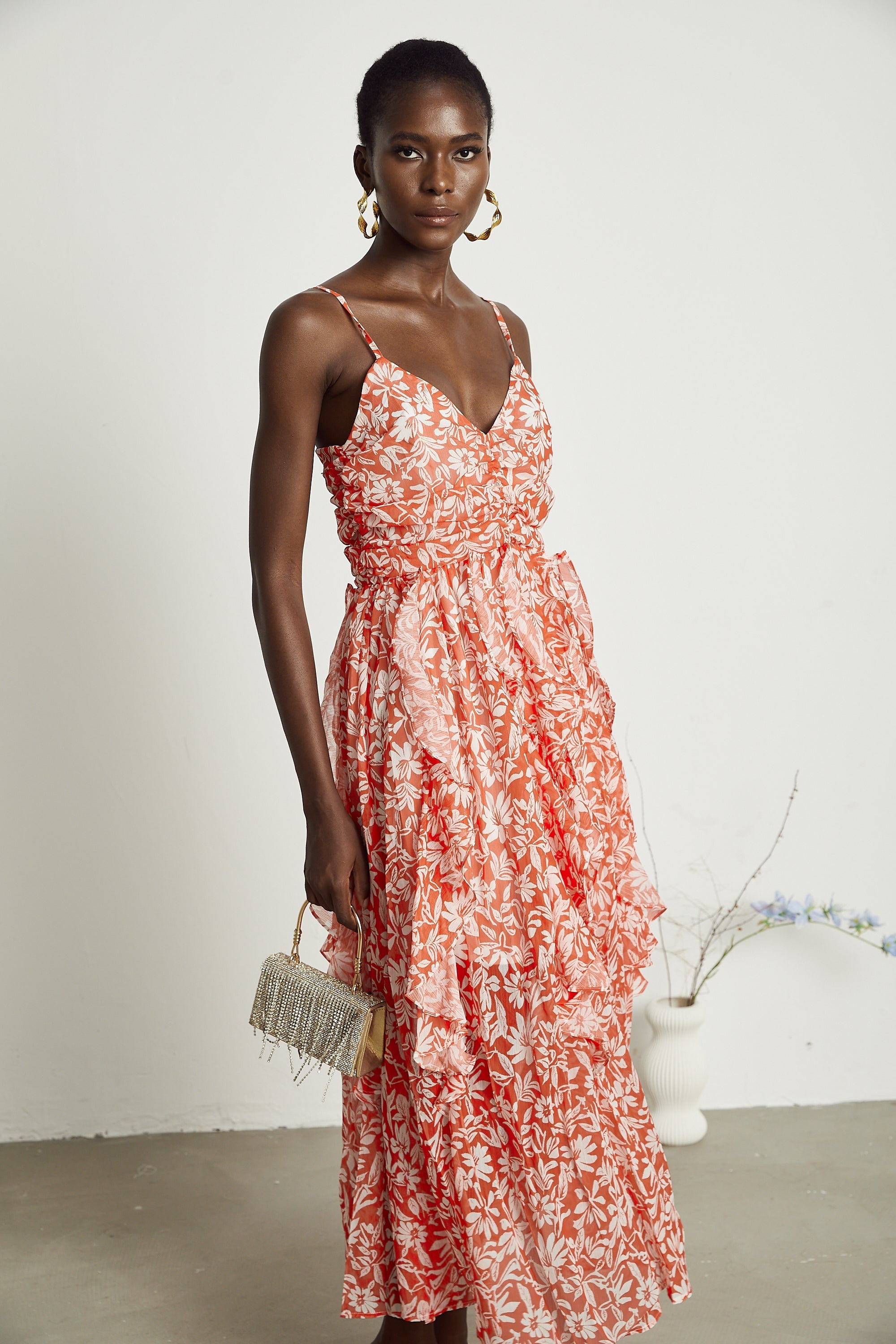 Sandrine desenli midi elbise