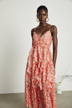 Sandrine desenli midi elbise