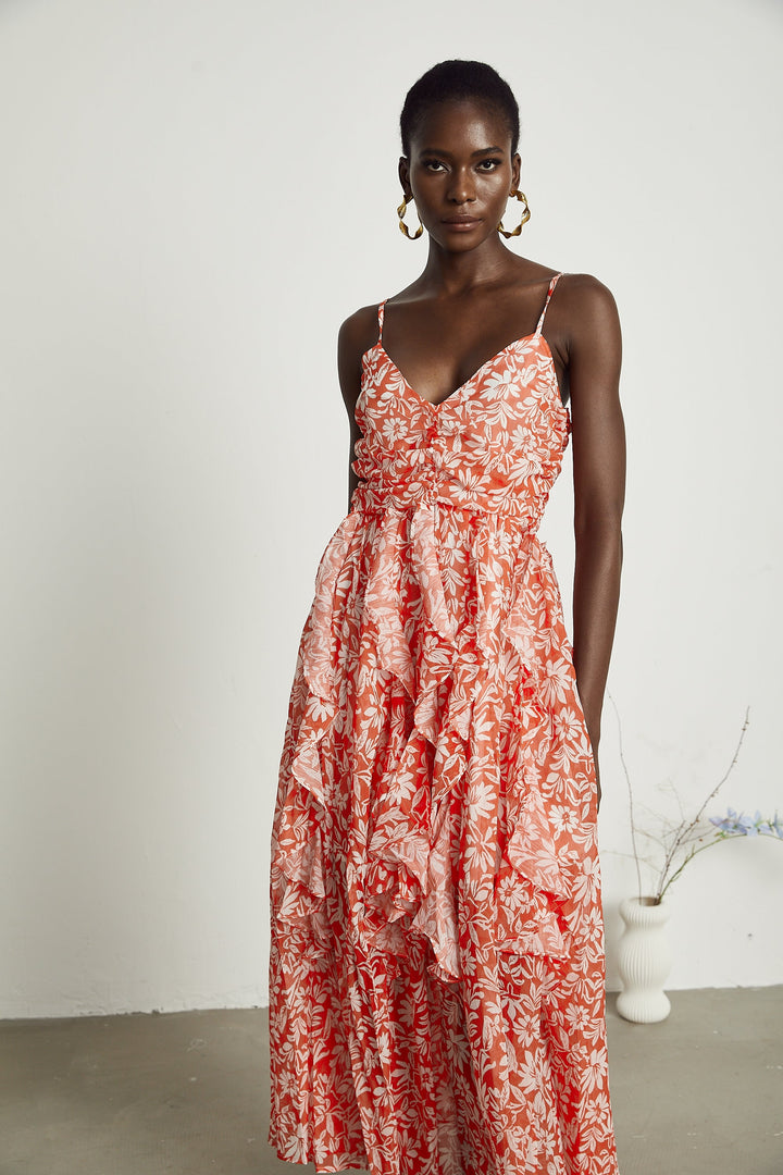 Sandrine desenli midi elbise