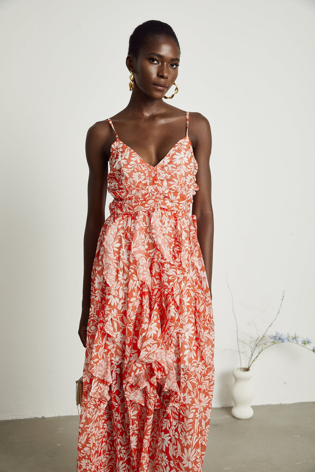 Sandrine desenli midi elbise