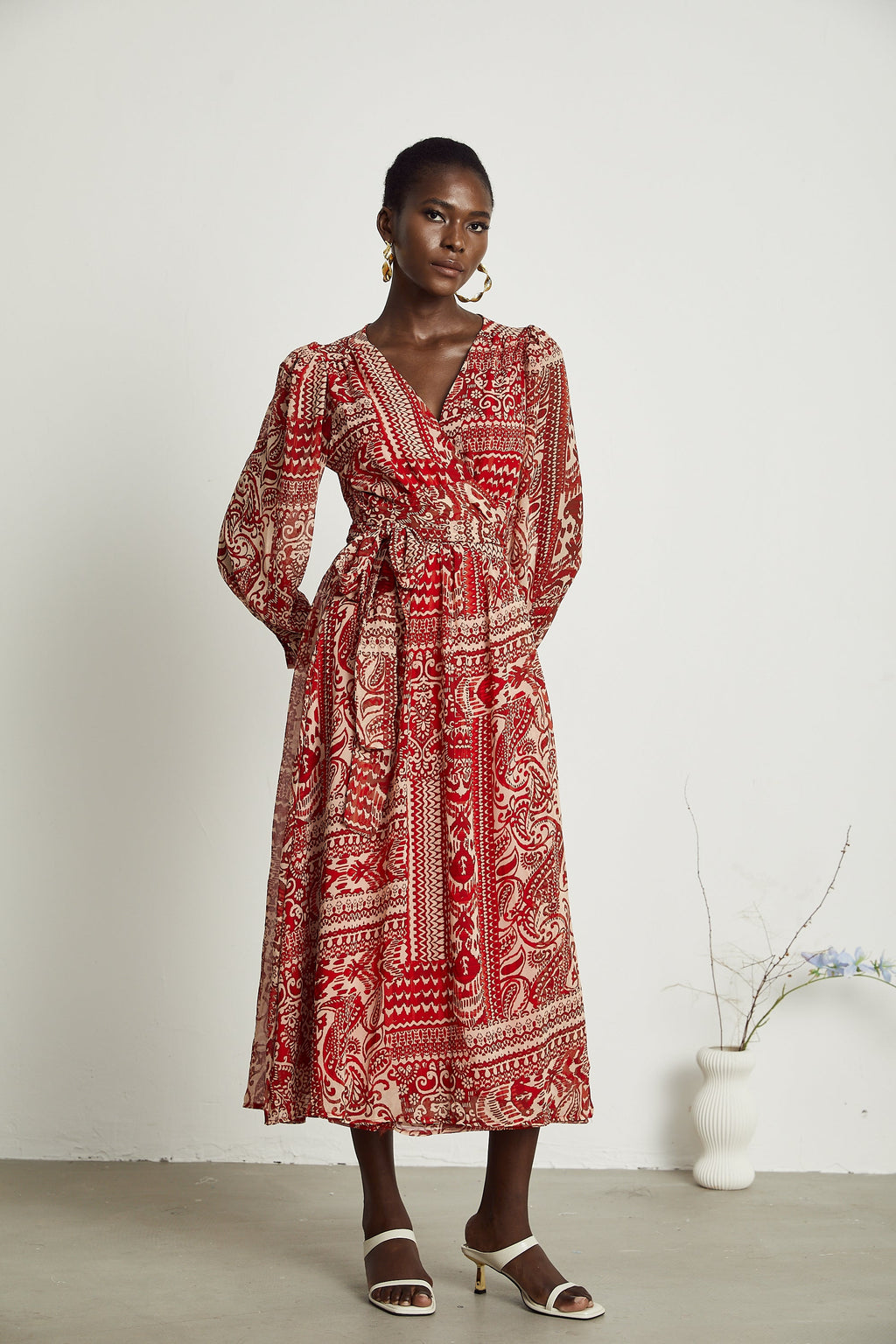 Camillera desenli midi elbise