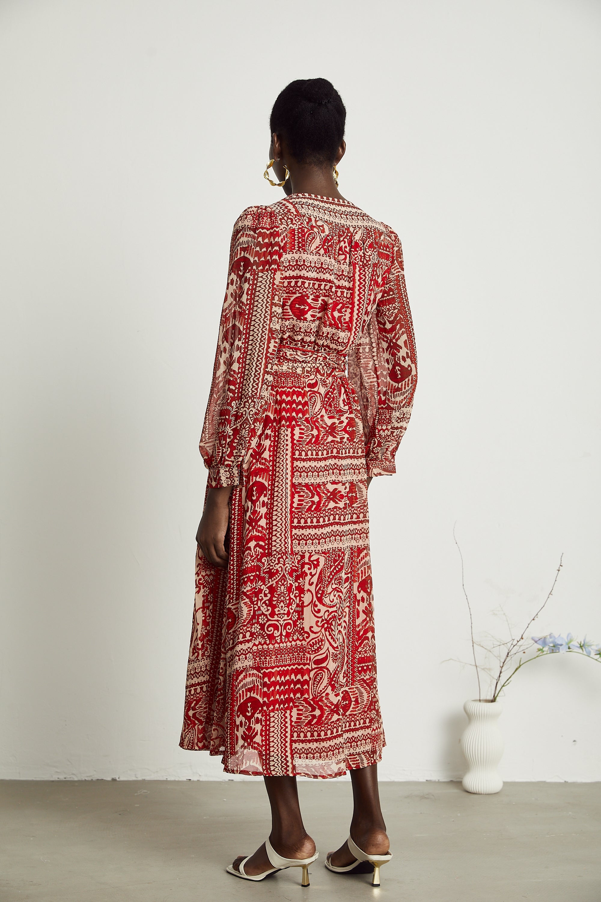 Camillera desenli midi elbise