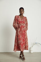 Camillera desenli midi elbise