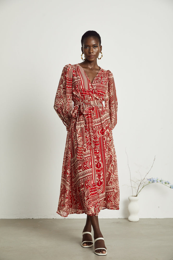 Camillera desenli midi elbise