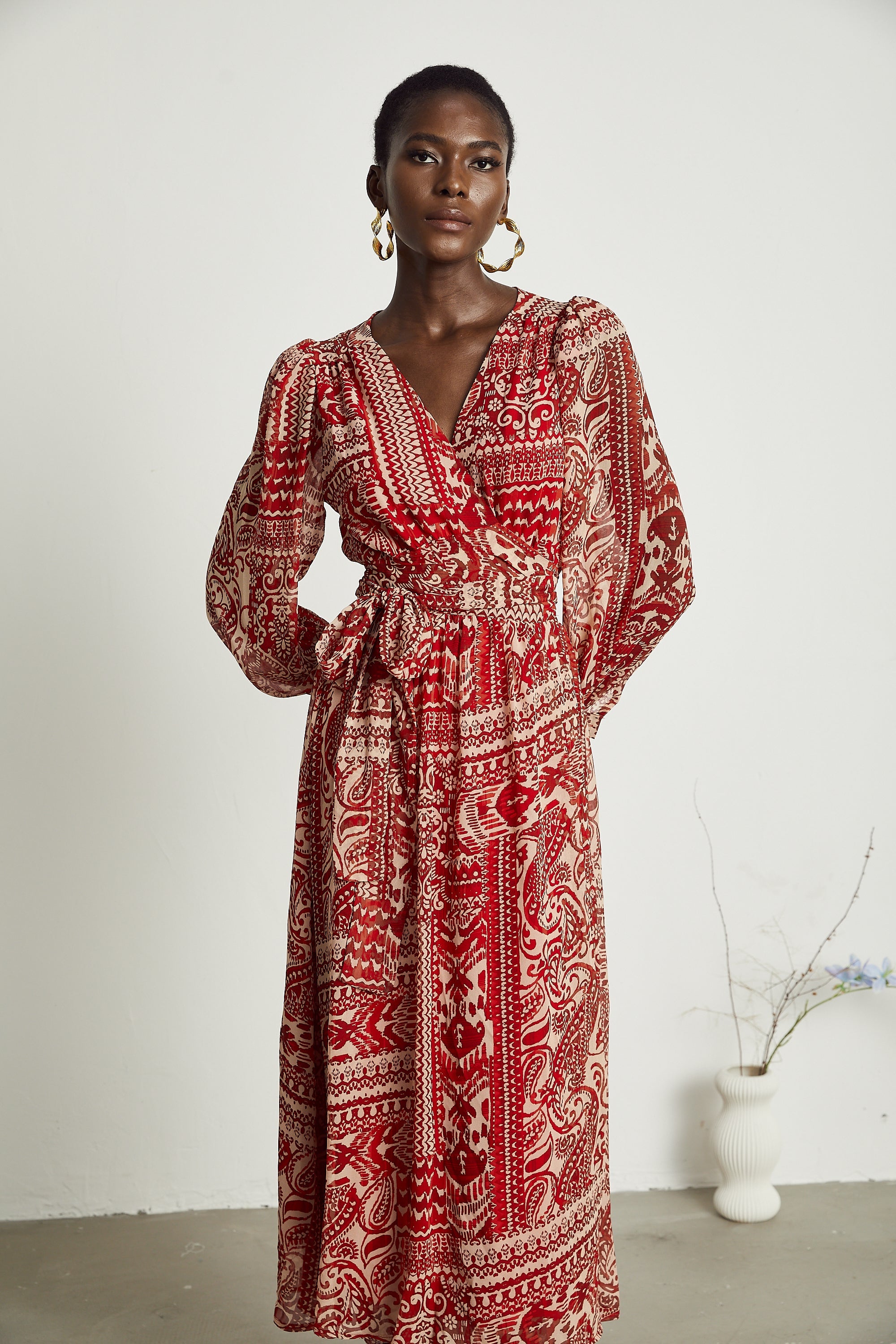 Camillera desenli midi elbise