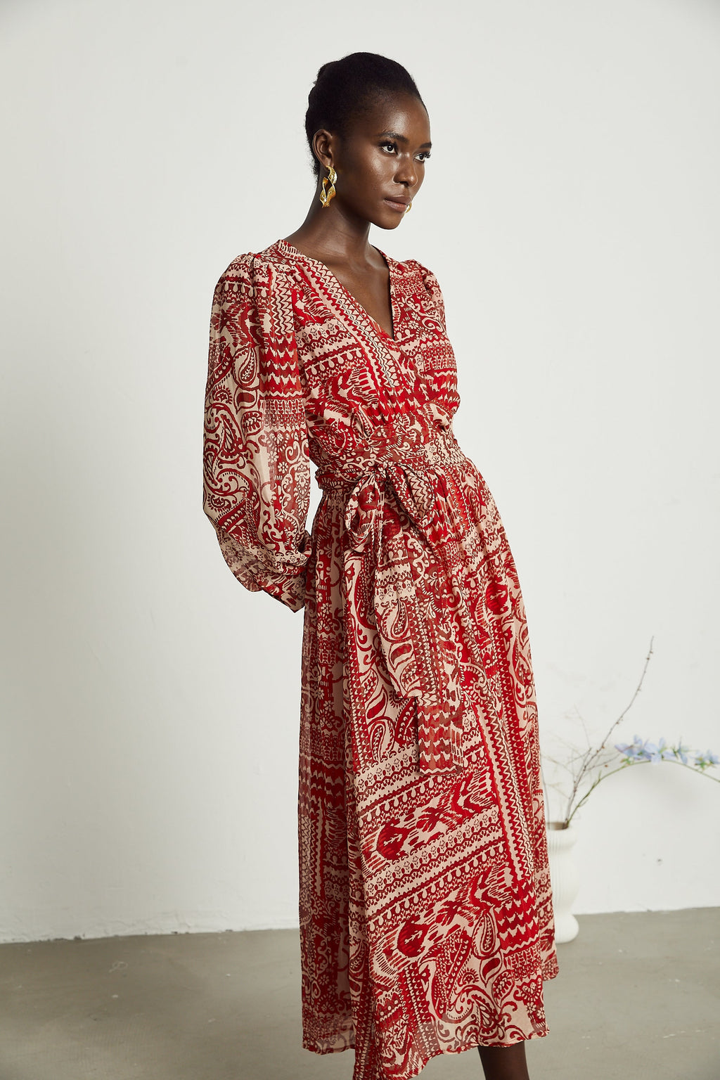 Camillera desenli midi elbise