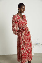 Camillera desenli midi elbise