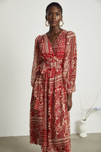 Camillera desenli midi elbise