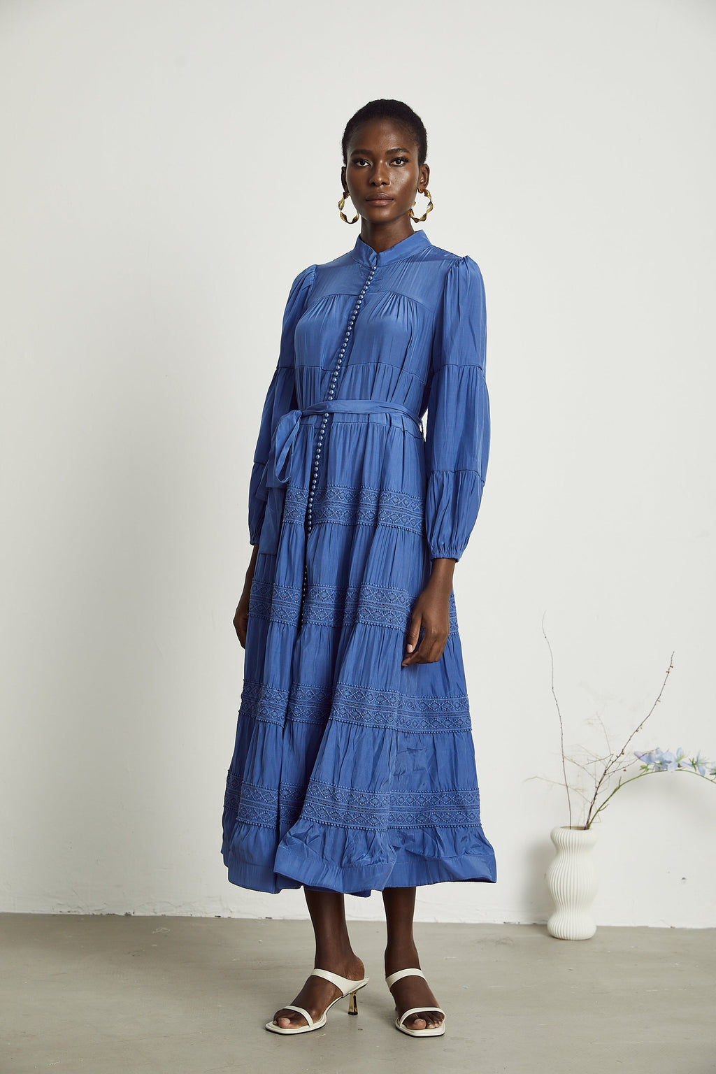 Stéphanie dantel midi elbise