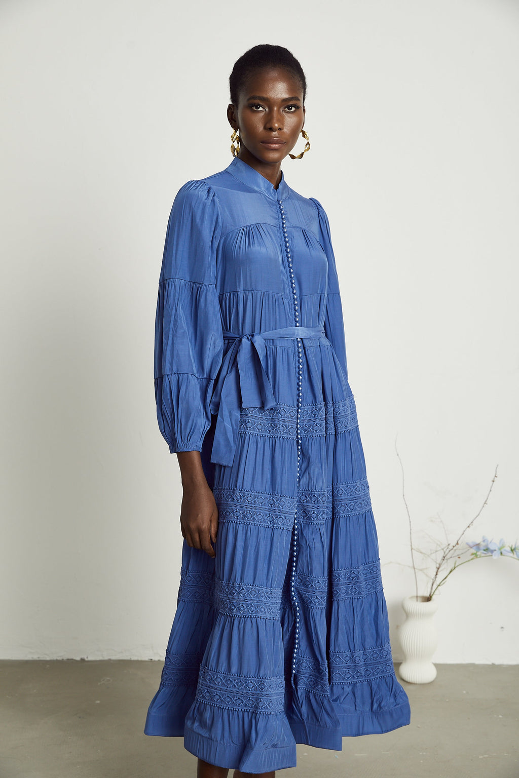 Stéphanie dantel midi elbise