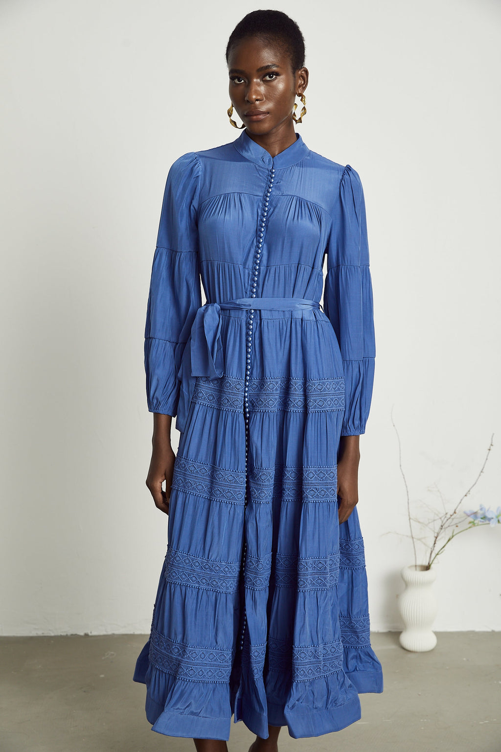 Stéphanie dantel midi elbise