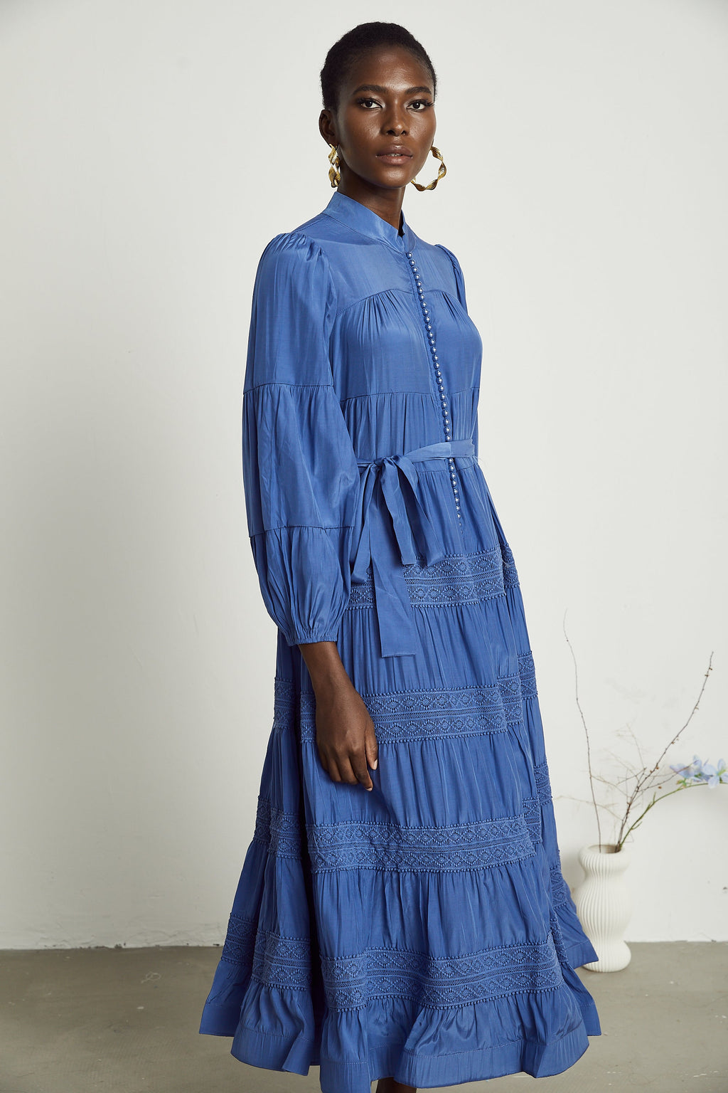 Stéphanie dantel midi elbise