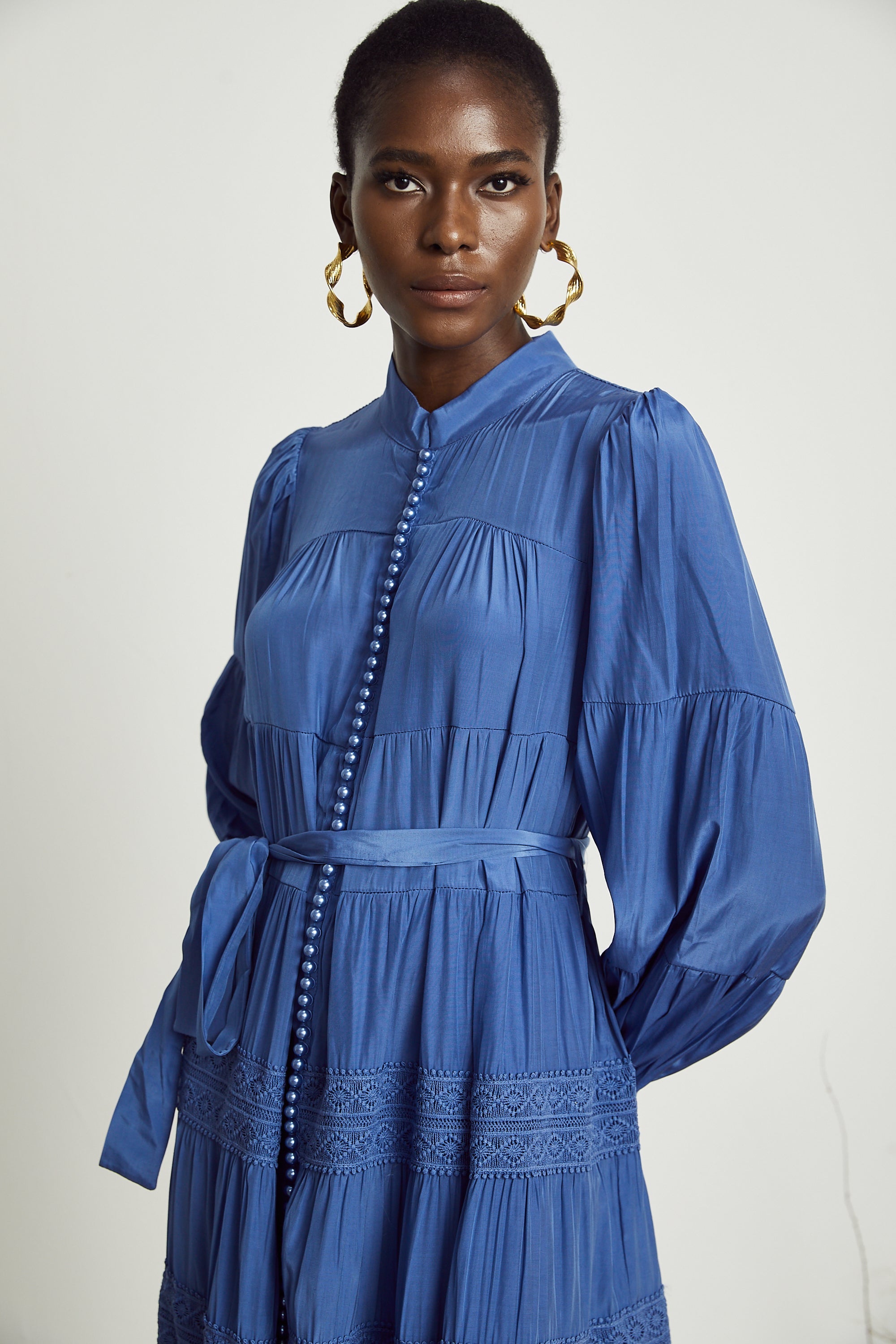 Stéphanie dantel midi elbise