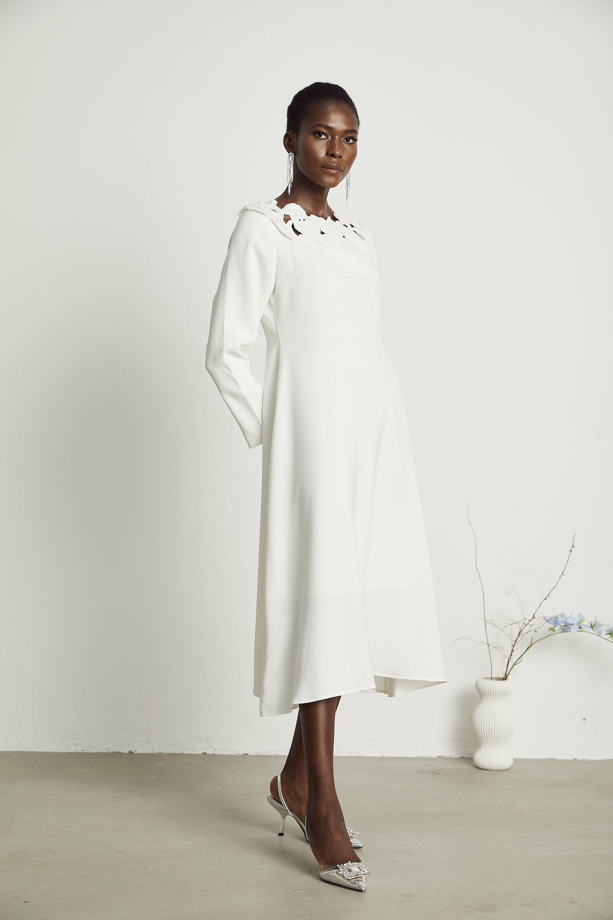 Coline çiçek midi elbise