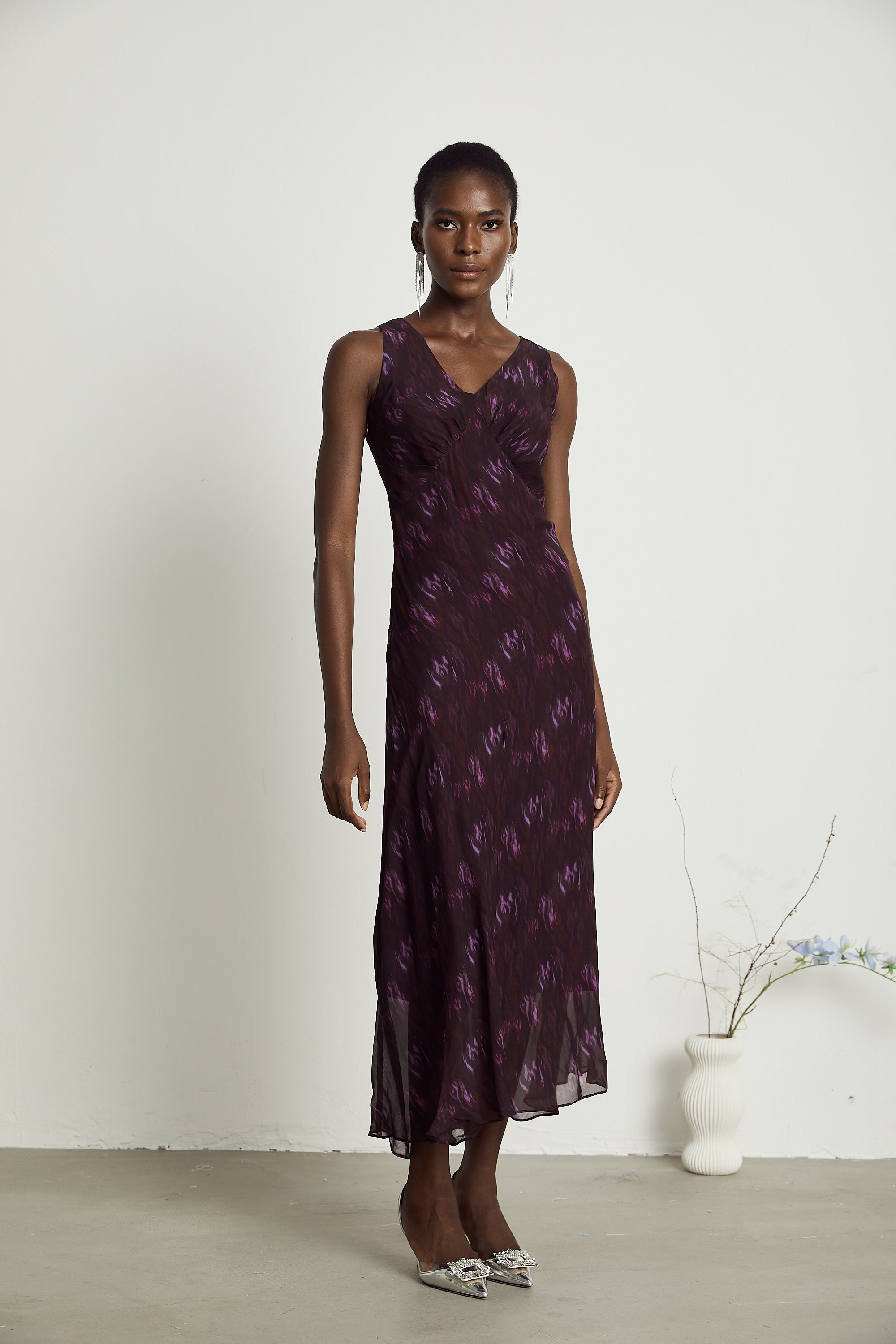 Sandrine desenli midi elbise