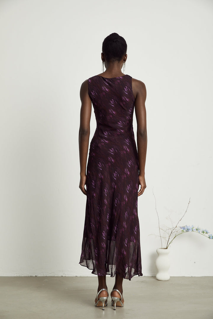 Sandrine desenli midi elbise