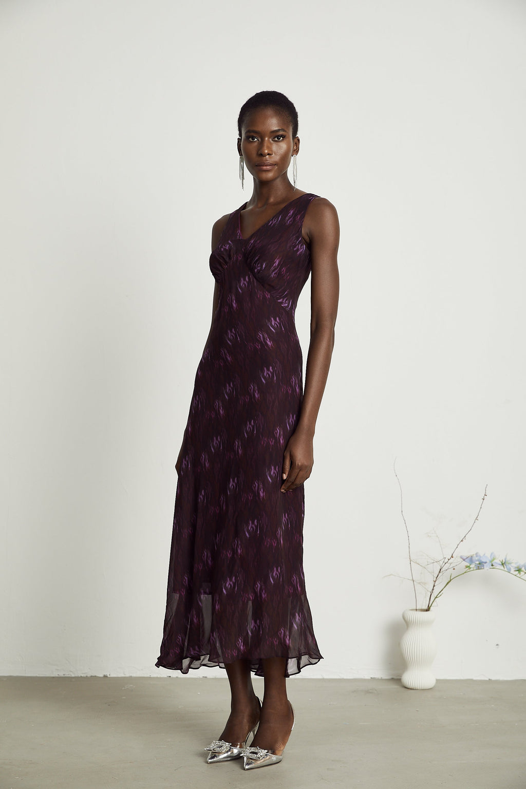 Sandrine desenli midi elbise