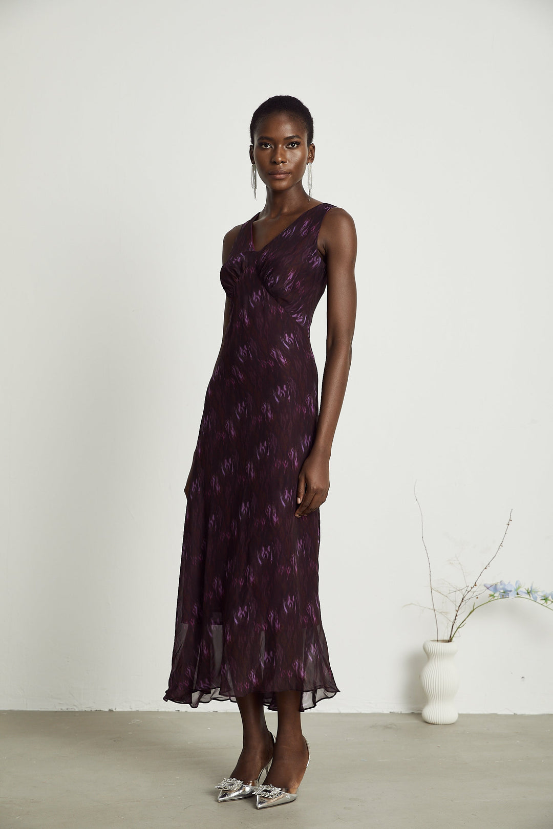 Sandrine desenli midi elbise