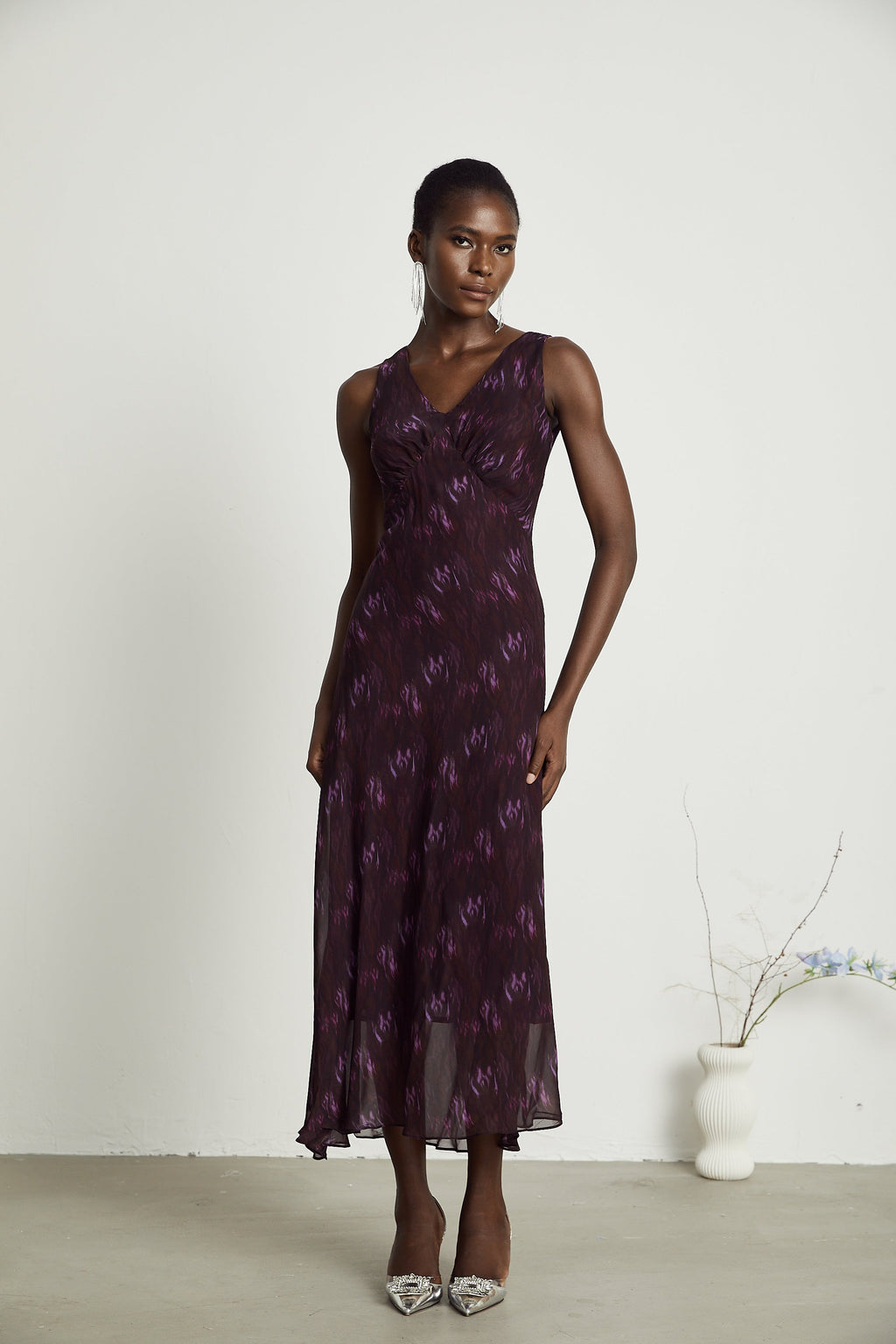 Sandrine desenli midi elbise